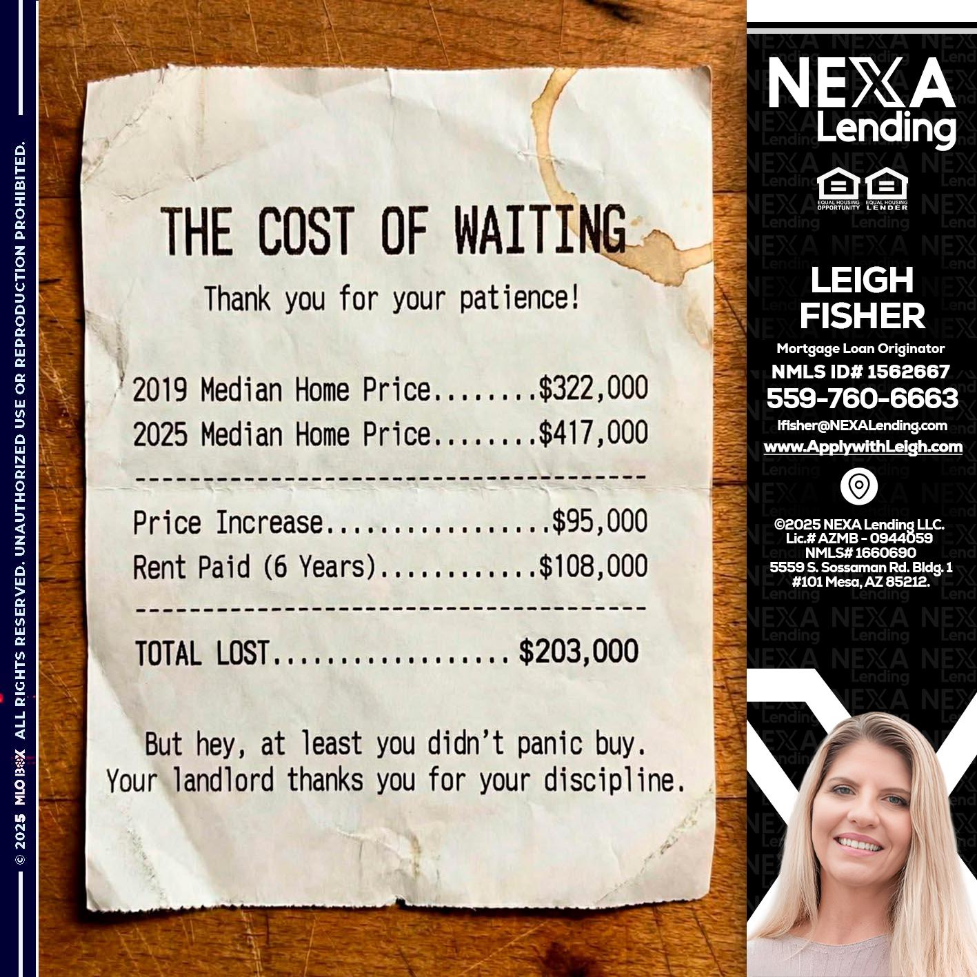 THE COST OF WAITING - Leigh Fisher -Mortgage Loan Originator