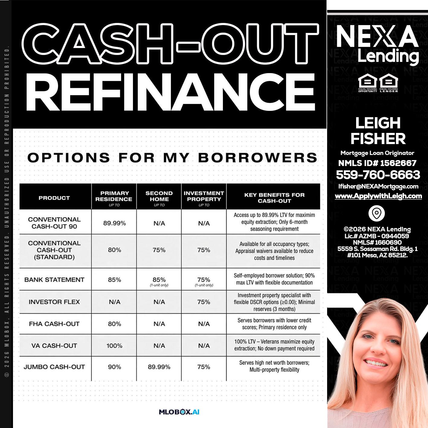 CASH OUT - Leigh Fisher -Mortgage Loan Originator
