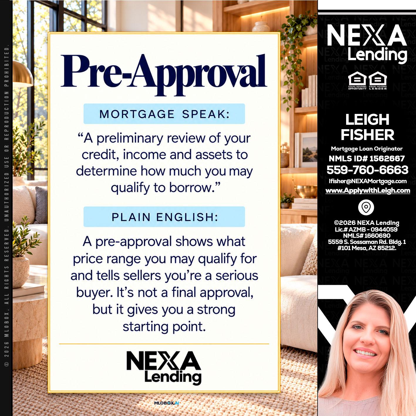 PREAPROVAL - Leigh Fisher -Mortgage Loan Originator